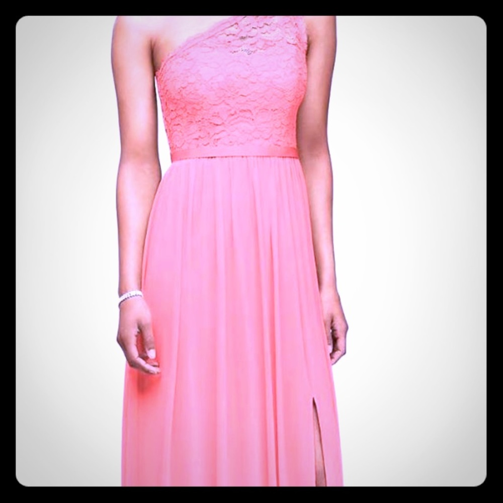 David's Bridal Long One Shoulder Lace Dress